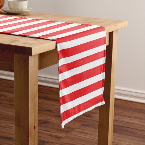 White and red striped short table runner