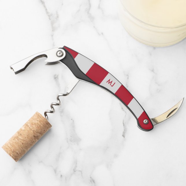 White and red stripes monogram waiter's corkscrew (Front)