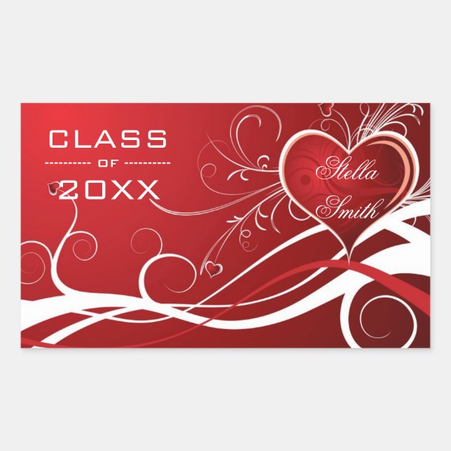 White And Red Swirls Hearts- Graduations Rectangular Sticker (Front)