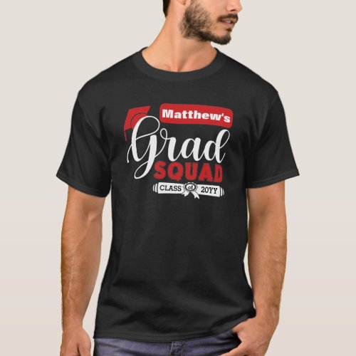 White and Red Text Males Black Grad Squad T_Shirt