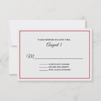 White and Red Textured Looking Wedding RSVP Card