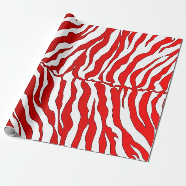 White And Red Tiger Stripes Animal Print Wrapping Paper (Unrolled)