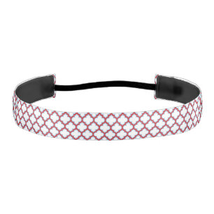 White and Red Trellis, Lattice, Quatrefoil Athletic Headband