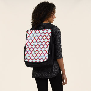 White and Red Trellis, Lattice, Quatrefoil Backpack