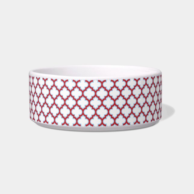 White and Red Trellis, Lattice, Quatrefoil Bowl (Front)