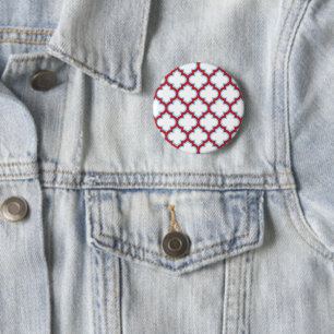 White and Red Trellis, Lattice, Quatrefoil Button