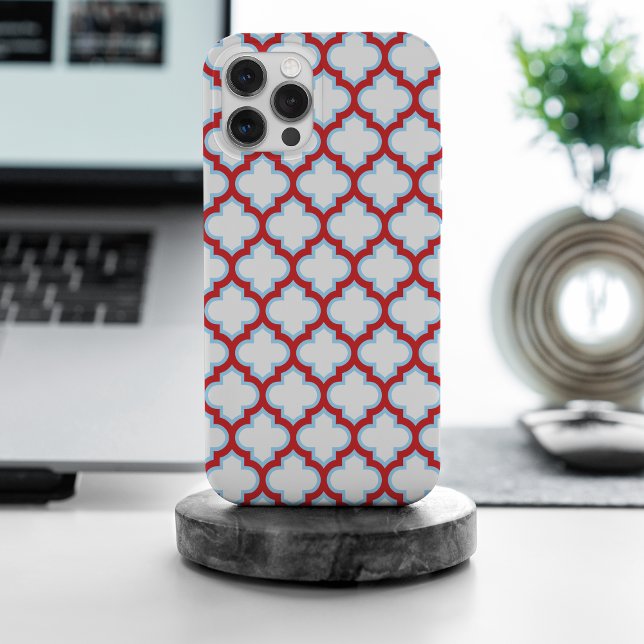 White and Red Trellis, Lattice, Quatrefoil Case-Mate iPhone Case (Creator Uploaded)