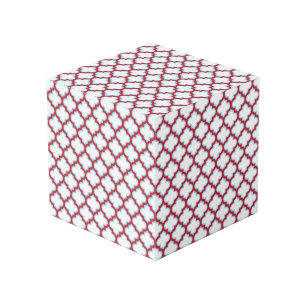 White and Red Trellis, Lattice, Quatrefoil Cube