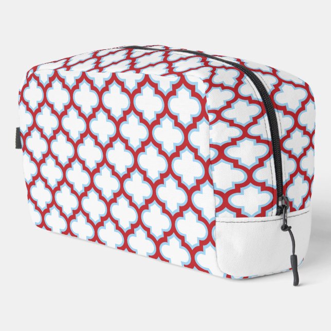 White and Red Trellis, Lattice, Quatrefoil Dopp Kit (Right Corner)