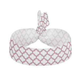 White and Red Trellis, Lattice, Quatrefoil Elastic Hair Tie