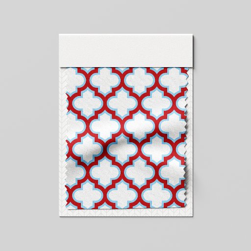 White and Red Trellis, Lattice, Quatrefoil Fabric