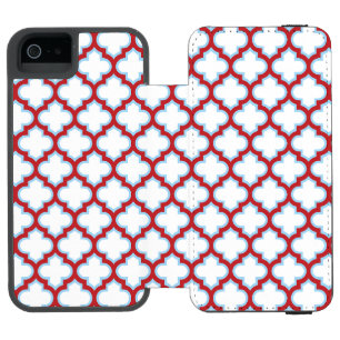 White and Red Trellis, Lattice, Quatrefoil iPhone SE/5/5s Wallet Case