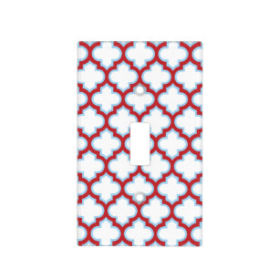 White and Red Trellis, Lattice, Quatrefoil Light Switch Cover