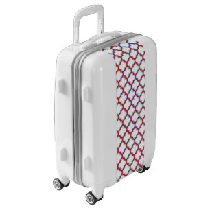 White and Red Trellis, Lattice, Quatrefoil Luggage