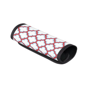 White and Red Trellis, Lattice, Quatrefoil Luggage Handle Wrap