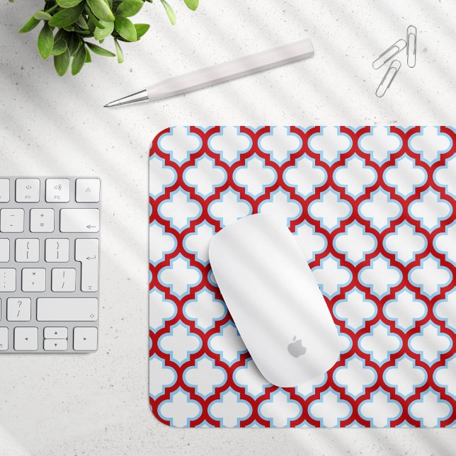 White and Red Trellis, Lattice, Quatrefoil Mouse Pad (Creator Uploaded)