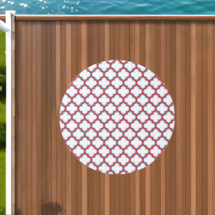 White and Red Trellis, Lattice, Quatrefoil Outdoor Rug