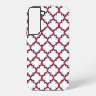 White and Red Trellis, Lattice, Quatrefoil Samsung Galaxy S22+ Case
