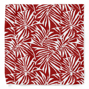 White And Red Tropical Leaf Repeating Pattern Bandana