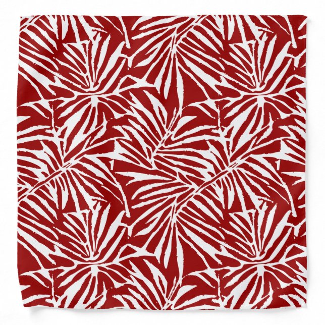 White And Red Tropical Leaf Repeating Pattern Bandana (Front)