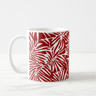 White And Red Tropical Leaf Repeating Pattern Coffee Mug