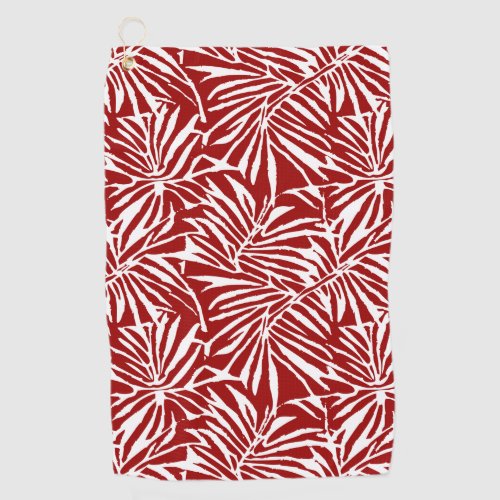 White And Red Tropical Leaf Repeating Pattern Golf Towel