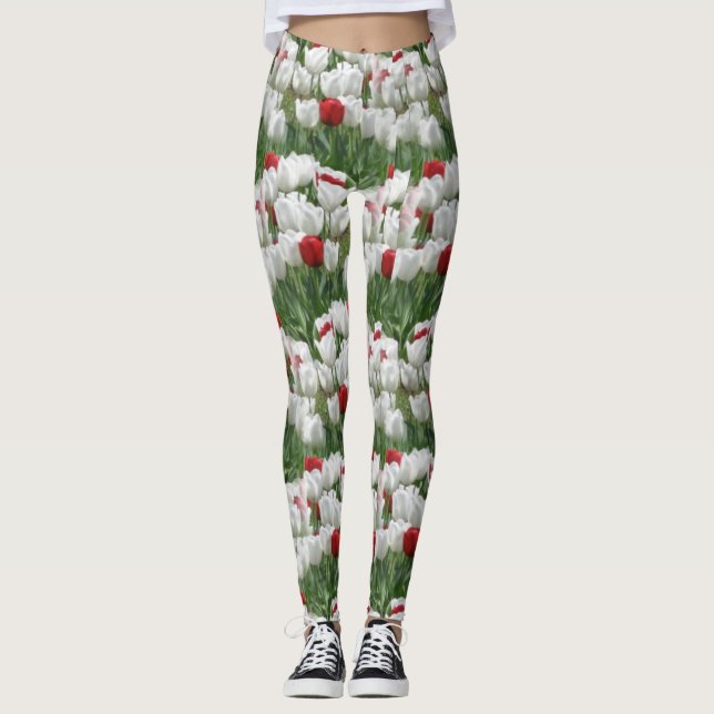 White and Red Tulips Leggings (Front)