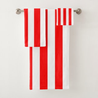 White and Red Vertical Stripes Bath Towel Set