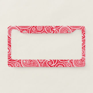 White and red vintage paisley pattern license plate frame