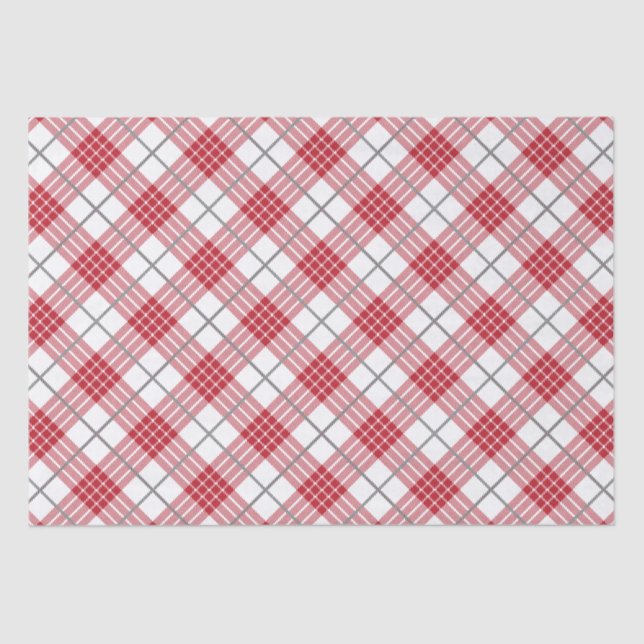 White and red with gray accents plaid pattern tissue paper (Front)
