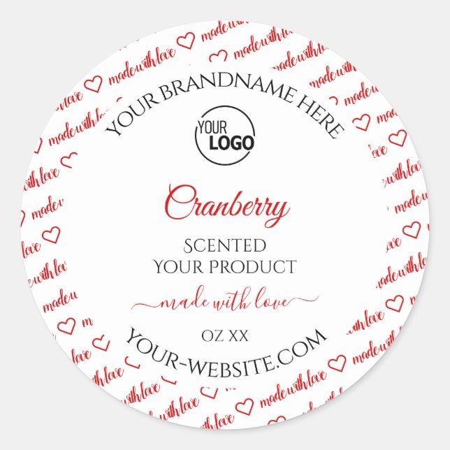 White and Red Word Cloud Product Labels with Logo (Front)