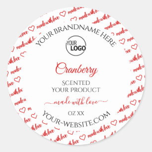 White and Red Word Cloud Product Labels with Logo