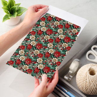 White and RedPoinsettias on Green 3D Christmas Envelope Mailers