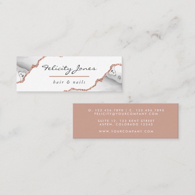 White and Rose Gold Agate Business Card (Front/Back)