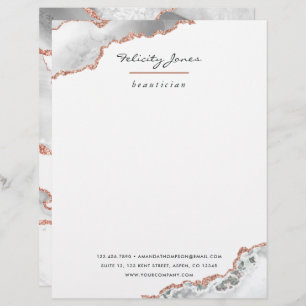 White and Rose Gold Agate Stone Business Letterhead