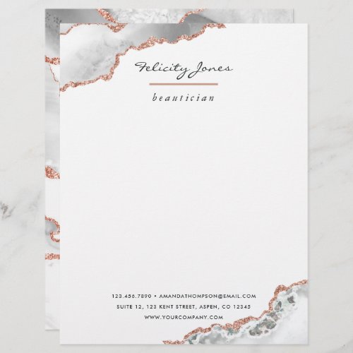 White and Rose Gold Agate Stone Business Letterhead