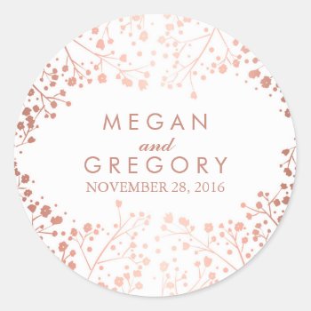 White And Rose Gold Baby's Breath Wedding Classic Round Sticker by jinaiji at Zazzle