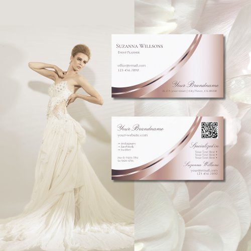 White and Rose Gold Decor with QR_Code Luxurious Business Card