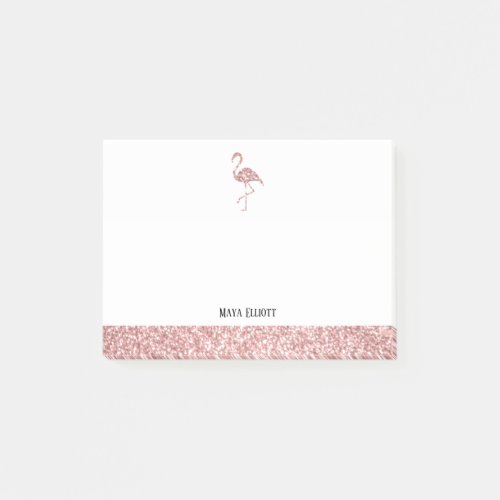 White and Rose Gold Faux Glitter Flamingo  Border Post_it Notes