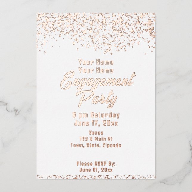 White and Rose Gold Foil Engagement Party Foil Invitation (Front)