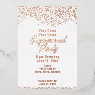 White and Rose Gold Foil Engagement Party Invitation