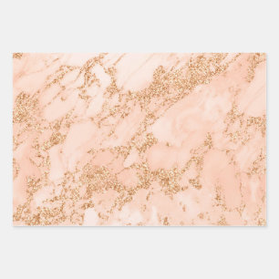 White and Rose Gold Glitter Marble Wrapping Paper Sheets