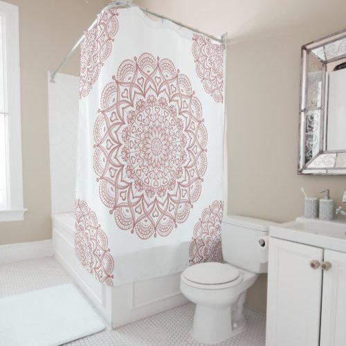 White and Rose Gold Mandala Boho Shower Curtain