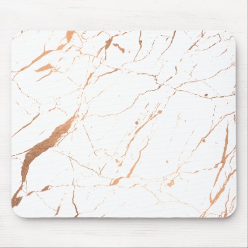 White and Rose Gold Marble Designer Mouse Pad