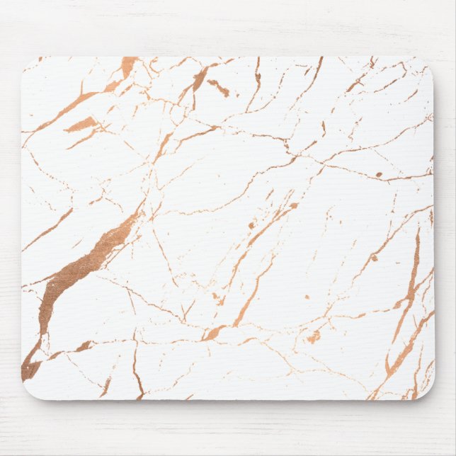 White and Rose Gold Marble Designer Mouse Pad (Front)