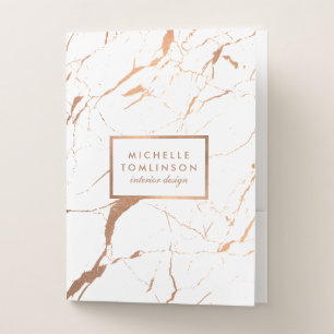 White and Rose Gold Marble Designer Personalized Pocket Folder