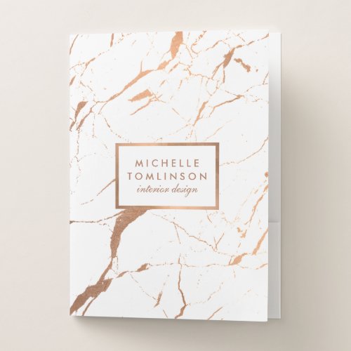 White and Rose Gold Marble Designer Personalized Pocket Folder