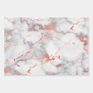 White and Rose Gold Marble Wrapping Paper Sheets