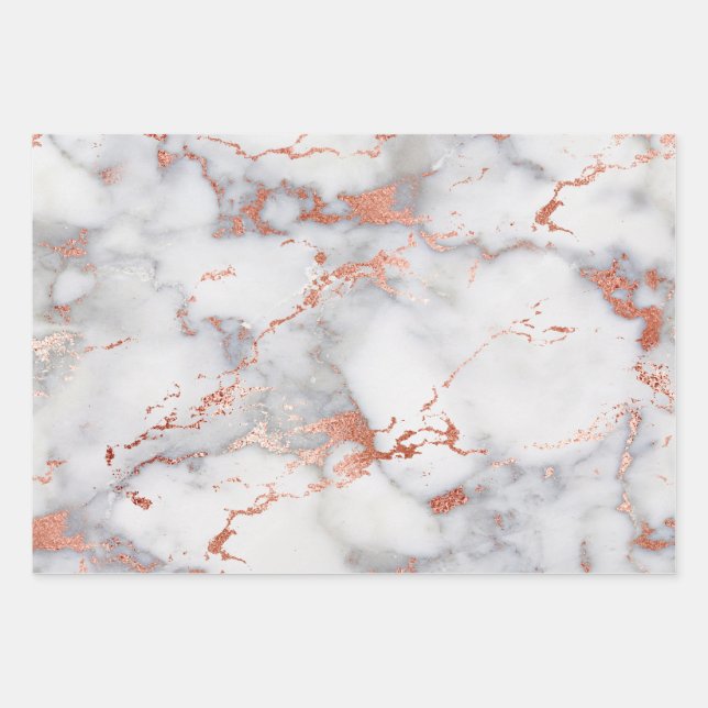 White and Rose Gold Marble  Wrapping Paper Sheets (Front)