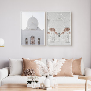 White and Rose Gold Mosque Wall Art Set